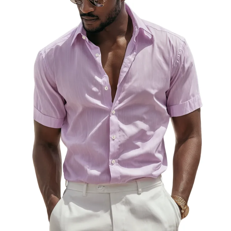 Men's Fashion Breathable Cotton Blended Lapel Slim Fit Short Sleeve Shirt MTA0121G8M sold by Manly