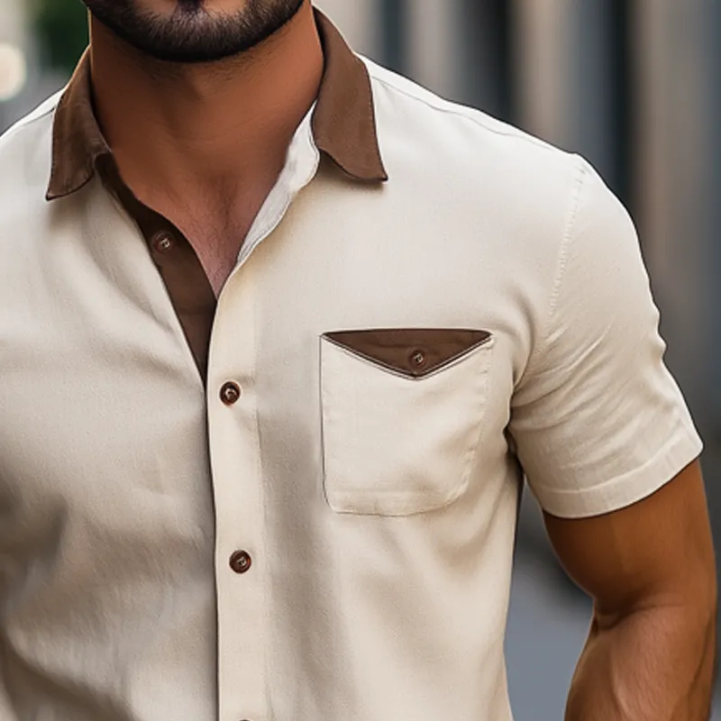 Men's Summer Classic Cotton Colorblock Short Sleeve Shirt MTA0154G5U sold by Manly product image thumbnail 5