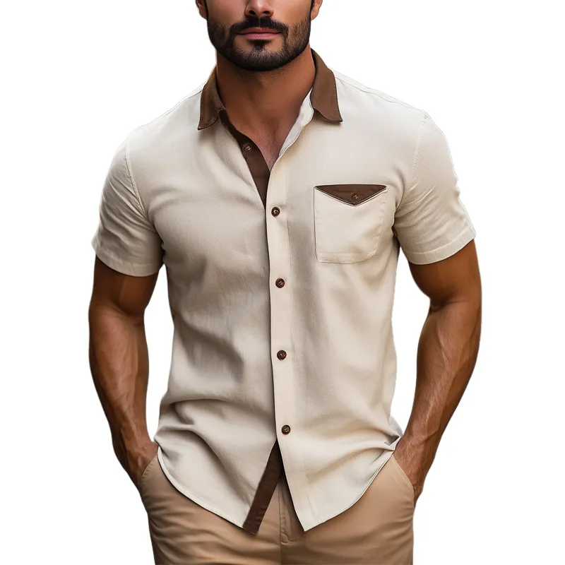 Men's Summer Classic Cotton Colorblock Short Sleeve Shirt MTA0154G5U sold by Manly