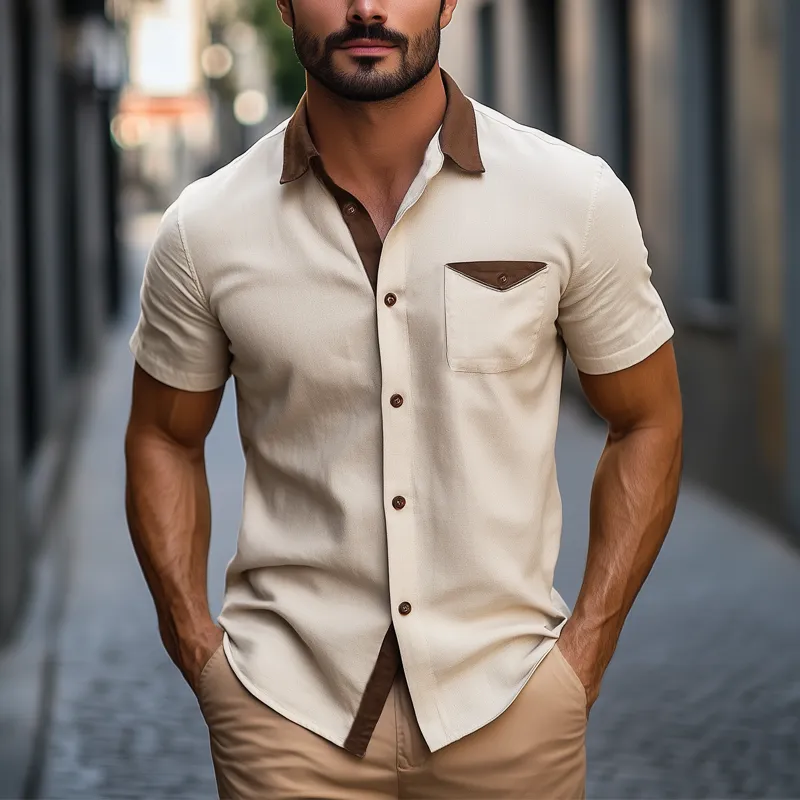 Men's Summer Classic Cotton Colorblock Short Sleeve Shirt MTA0154G5U sold by Manly product image thumbnail 2