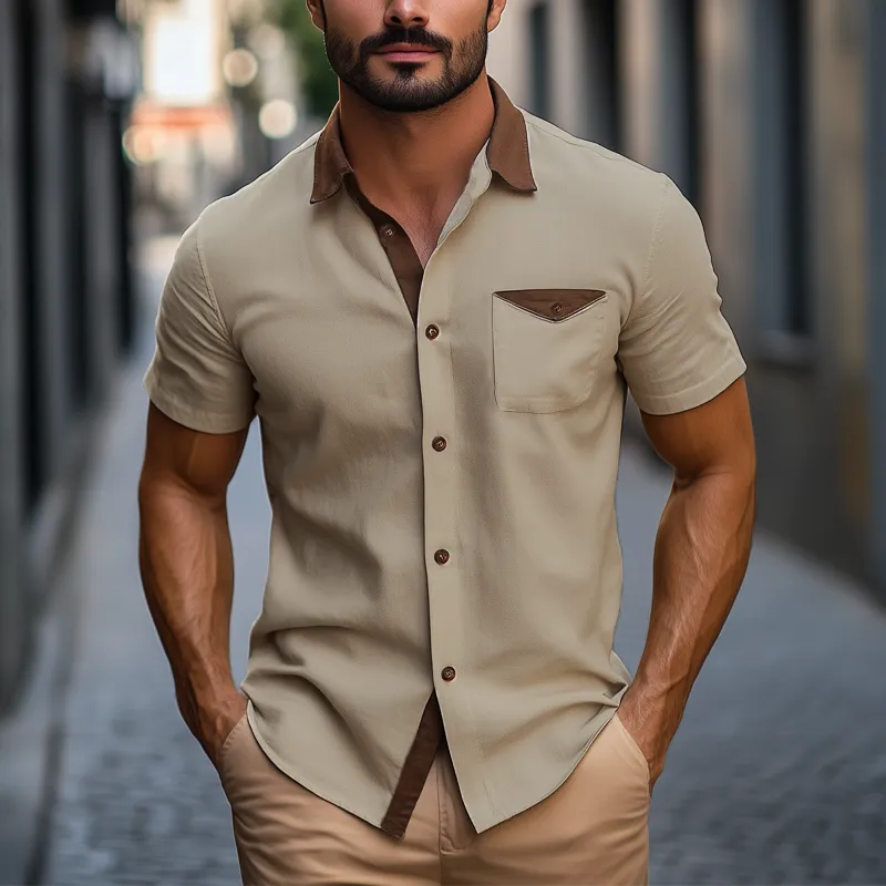 Men's Summer Classic Cotton Colorblock Short Sleeve Shirt MTA0154G5U sold by Manly product image thumbnail 3