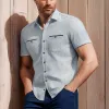 Men's Summer Vertical Striped Textured Solid Color Short-sleeved Shirt MTA0136G9U sold by Manly