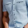 Men's Summer Vertical Striped Textured Solid Color Short-sleeved Shirt MTA0136G9U sold by Manly