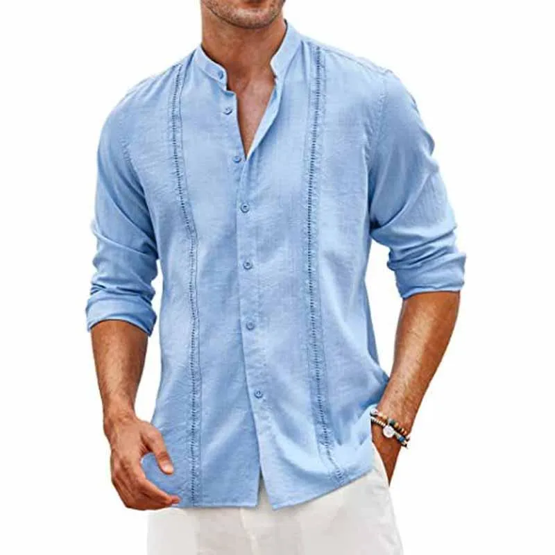 Men's Linen Casual Button Stand Collar Long Sleeve Shirt 28668623X sold by Manly product image thumbnail 4