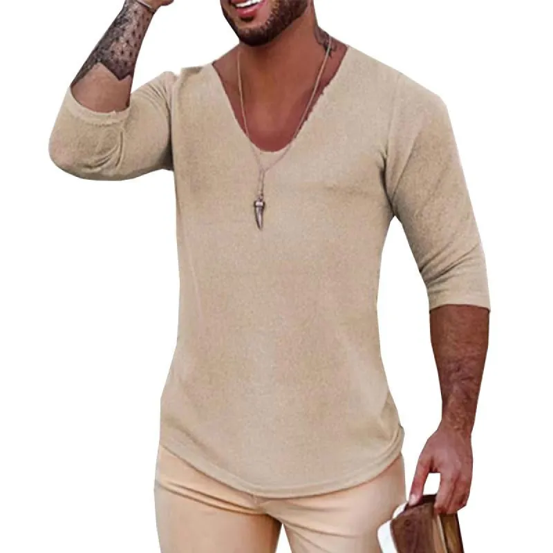Men's Casual Long-Sleeved Thin V-Neck Knitwear 93694555M sold by Manly