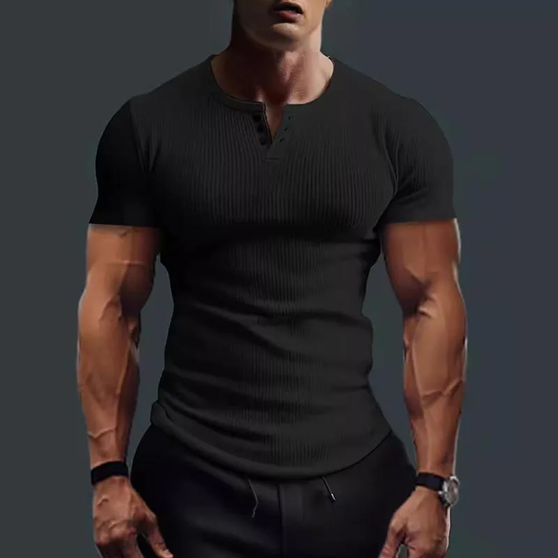 Men's Solid Color Slim Fit Stretch Henley Collar Short Sleeve T-Shirt 09980310Y sold by Manly product image thumbnail 4