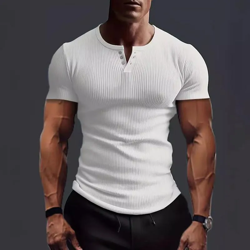 Men's Solid Color Slim Fit Stretch Henley Collar Short Sleeve T-Shirt 09980310Y sold by Manly product image thumbnail 2