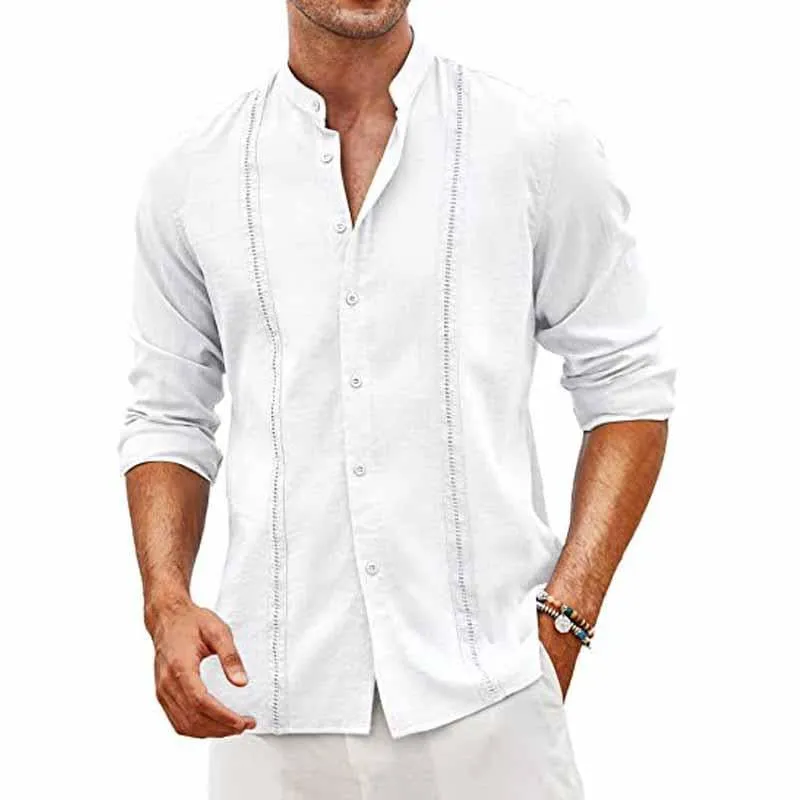 Men's Linen Casual Button Stand Collar Long Sleeve Shirt 28668623X sold by Manly product image thumbnail 2