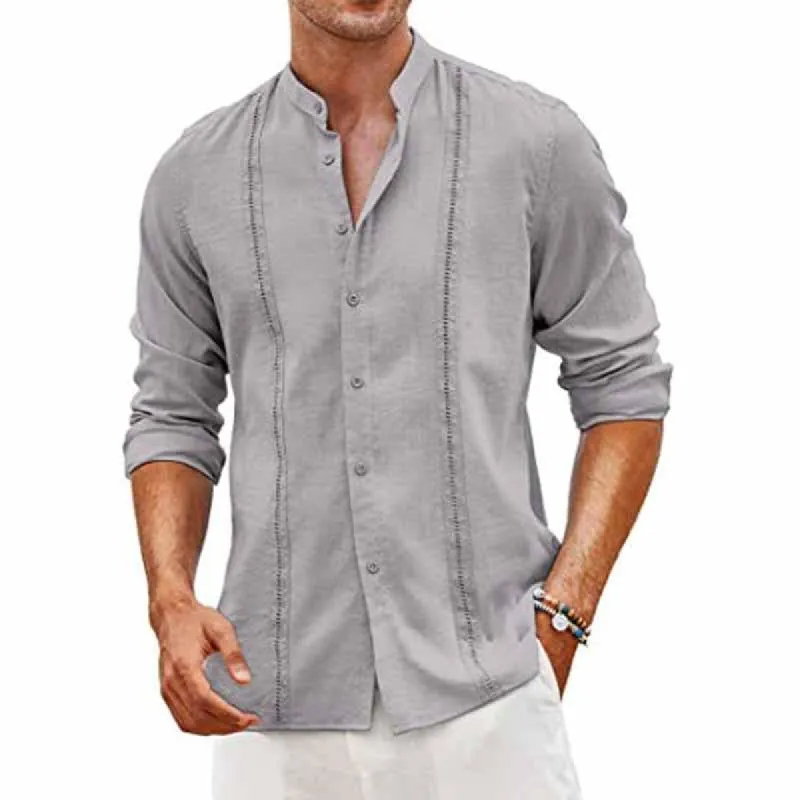 Men's Linen Casual Button Stand Collar Long Sleeve Shirt 28668623X sold by Manly
