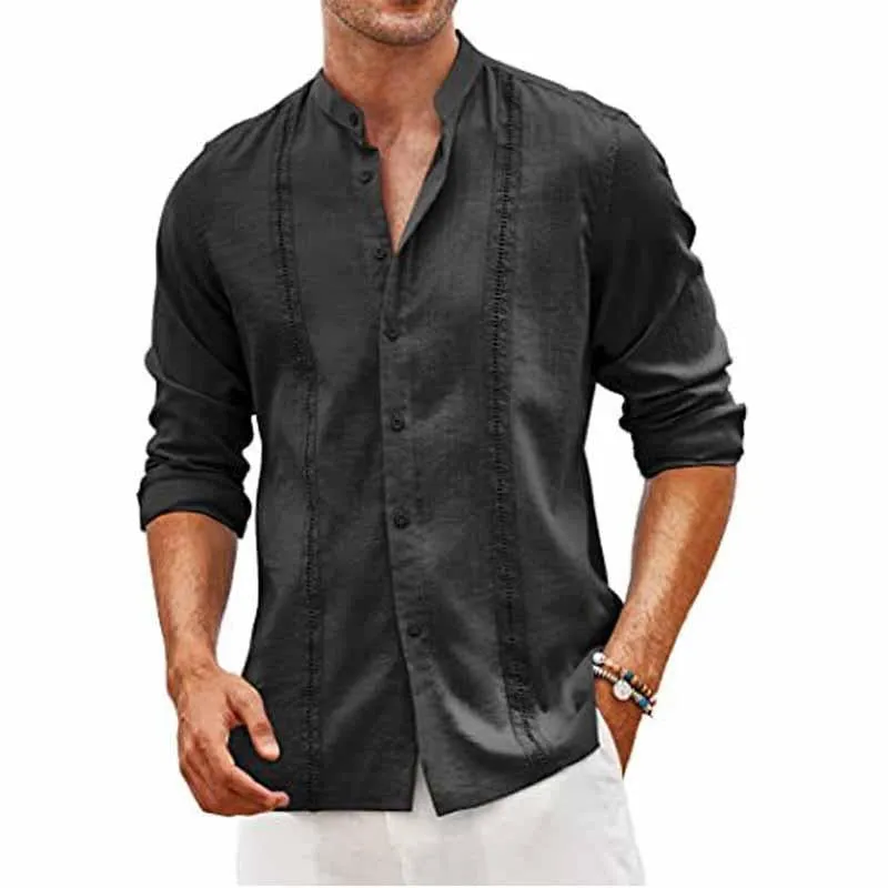 Men's Linen Casual Button Stand Collar Long Sleeve Shirt 28668623X sold by Manly product image thumbnail 3