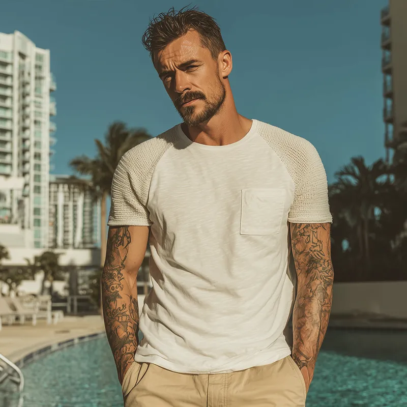 Men's Cotton Vintage Knitted Round Neck Short Sleeve T-Shirt MTA0311G3TO sold by Manly product image thumbnail 3