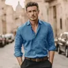 Men's Casual Breathable Cotton Linen Lapel Patch Pocket Slim Fit Long Sleeve Shirt MTA0354G3M sold by Manly