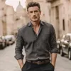Men's Casual Breathable Cotton Linen Lapel Patch Pocket Slim Fit Long Sleeve Shirt MTA0354G3M sold by Manly