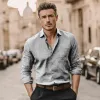 Men's Casual Breathable Cotton Linen Lapel Patch Pocket Slim Fit Long Sleeve Shirt MTA0354G3M sold by Manly