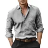 Men's Casual Breathable Cotton Linen Lapel Patch Pocket Slim Fit Long Sleeve Shirt MTA0354G3M sold by Manly
