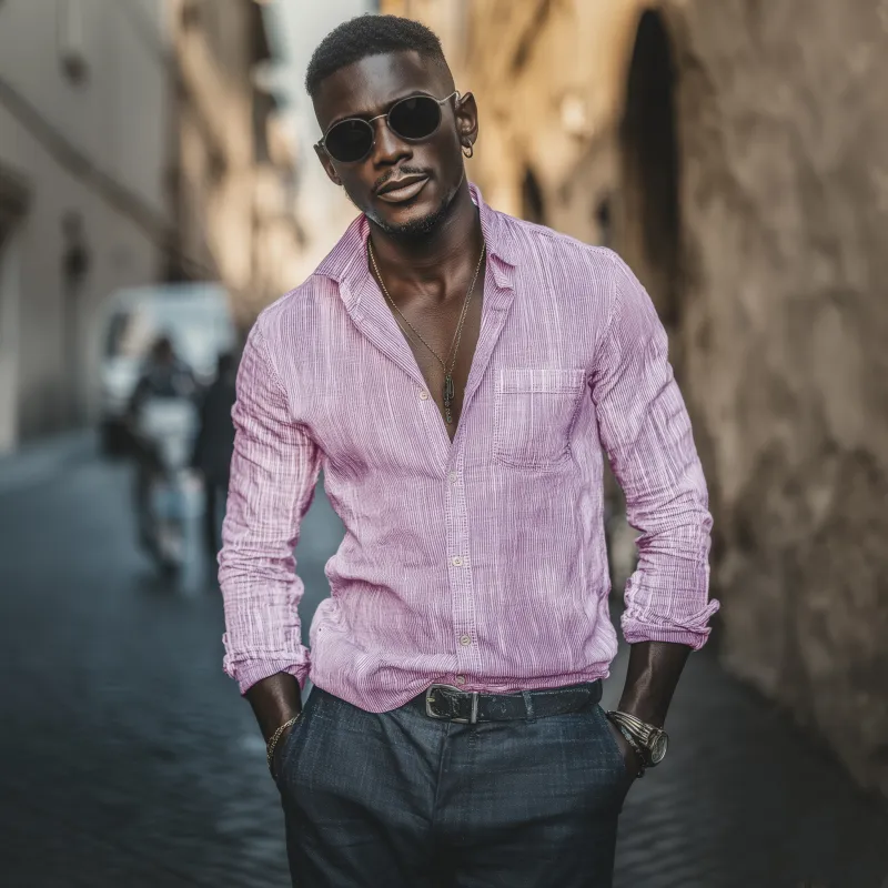 Men's Casual Cotton Blend Striped Lapel Patch Pocket Slim Fit Long Sleeve Shirt MTA0325G2M sold by Manly product image thumbnail 5