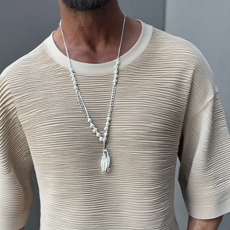 Men's Solid Pleated Textured Round Neck Short Sleeve T-shirt MTA0360G5Z sold by Manly product image thumbnail 3