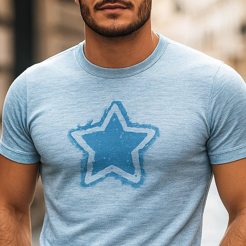 Men's Star Print Round Neck Short Sleeve T-shirt MTA0376G2Z sold by Manly product image thumbnail 3