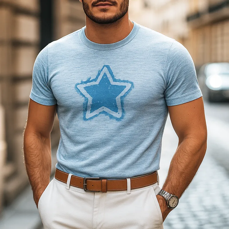 Men's Star Print Round Neck Short Sleeve T-shirt MTA0376G2Z sold by Manly product image thumbnail 2