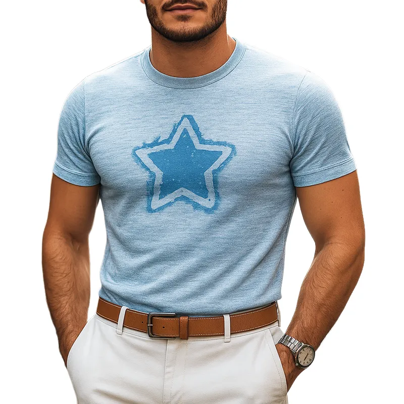 Men's Star Print Round Neck Short Sleeve T-shirt MTA0376G2Z sold by Manly