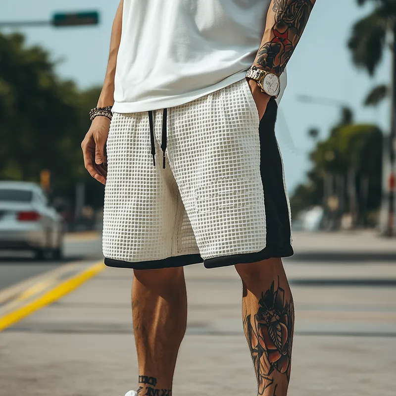 Men's Classic Casual Waffle Stitching Thin Air Layer Elastic Waist Shorts MTA0369G8K sold by Manly product image thumbnail 3