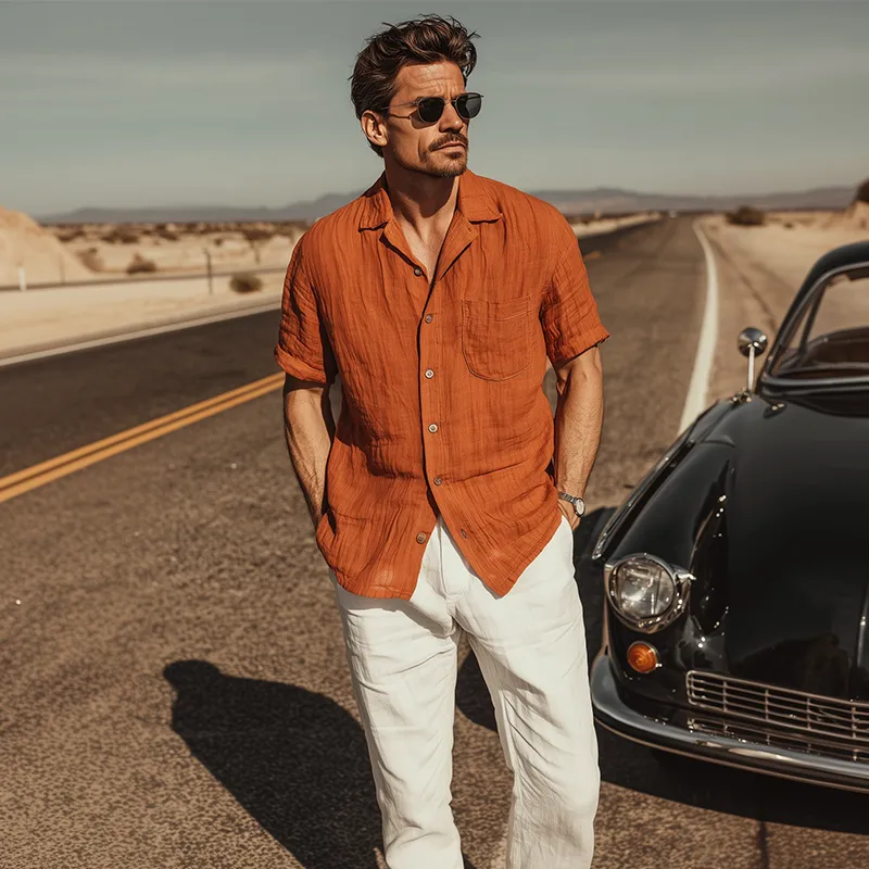 Men's Classic Casual Silk Cotton Pleated Short Sleeve Shirt MTA0397G5K sold by Manly product image thumbnail 3