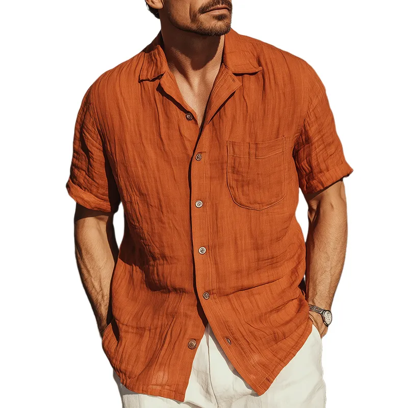 Men's Classic Casual Silk Cotton Pleated Short Sleeve Shirt MTA0397G5K sold by Manly