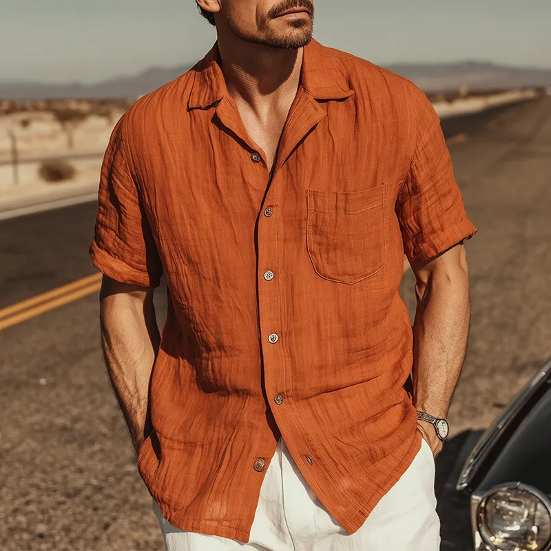 Men's Classic Casual Silk Cotton Pleated Short Sleeve Shirt MTA0397G5K sold by Manly product image thumbnail 2