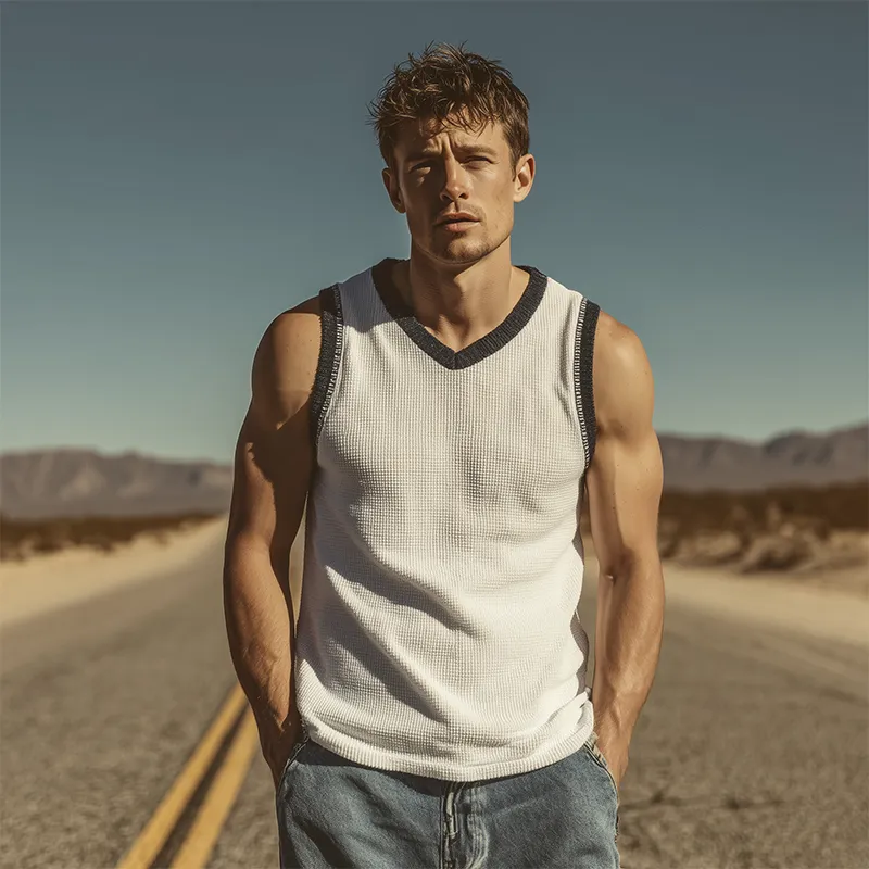 Men's Classic Casual V-Neck Waffle Slim Fit Tank Top MTA0394G5K sold by Manly product image thumbnail 5