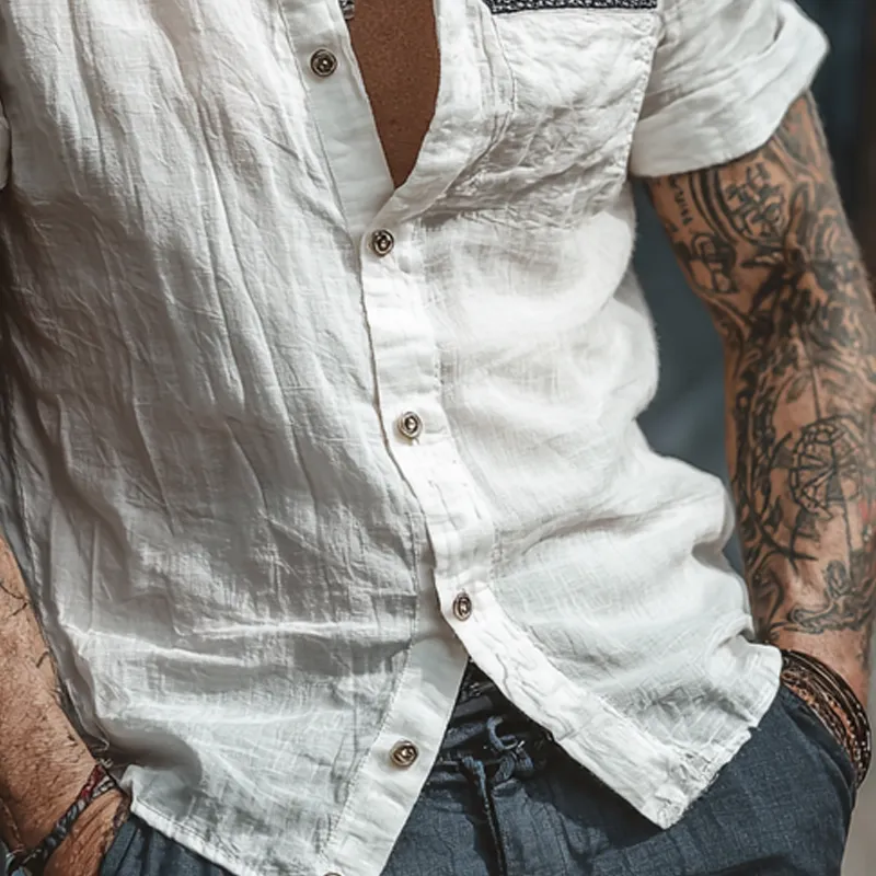 Men's Cotton And Linen Casual Short-Sleeved Lapel Shirt MTA0358G6X sold by Manly product image thumbnail 5