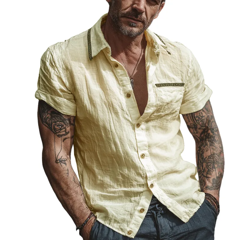 Men's Cotton And Linen Casual Short-Sleeved Lapel Shirt MTA0358G6X sold by Manly product image thumbnail 2