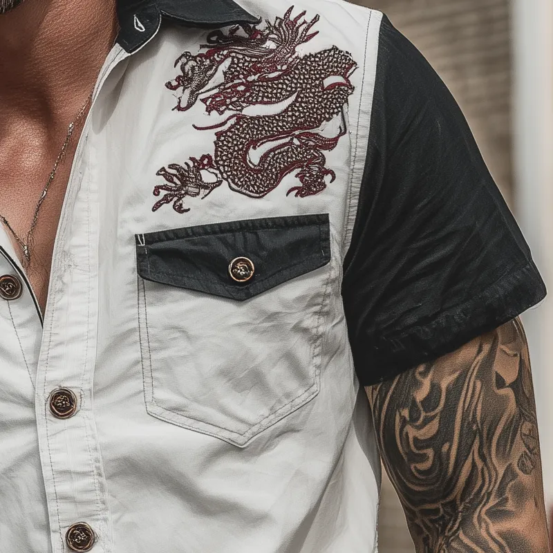 Men's Contrast Dragon Print Short Sleeve Shirt MTA0391G7X sold by Manly product image thumbnail 2
