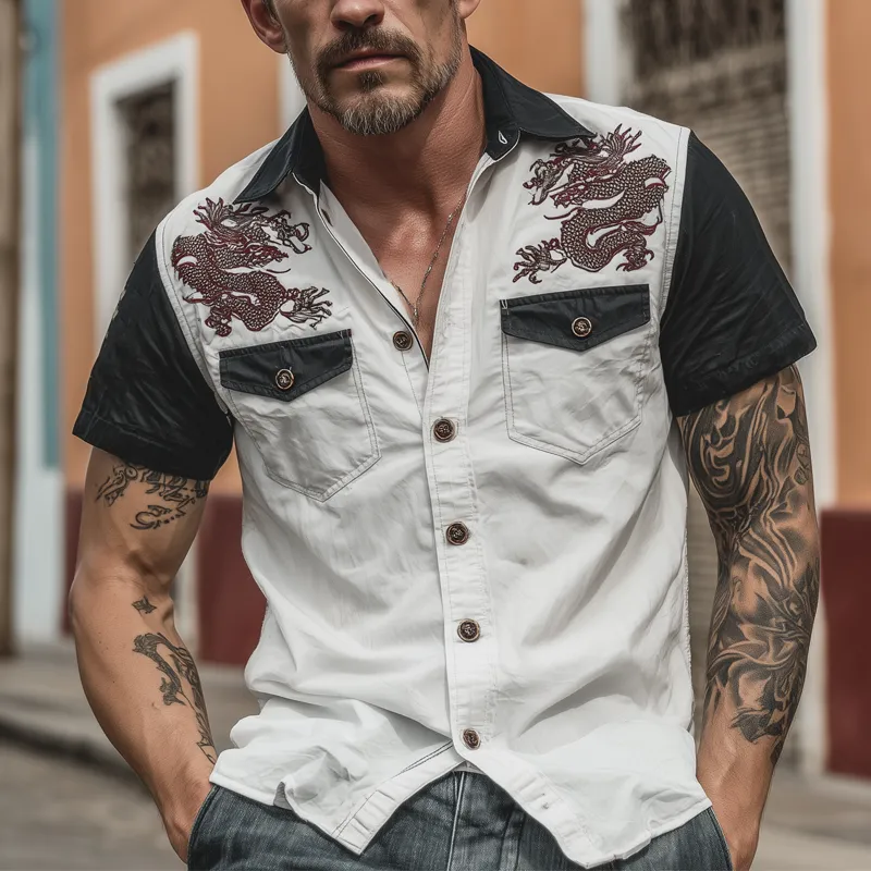 Men's Contrast Dragon Print Short Sleeve Shirt MTA0391G7X sold by Manly product image thumbnail 3