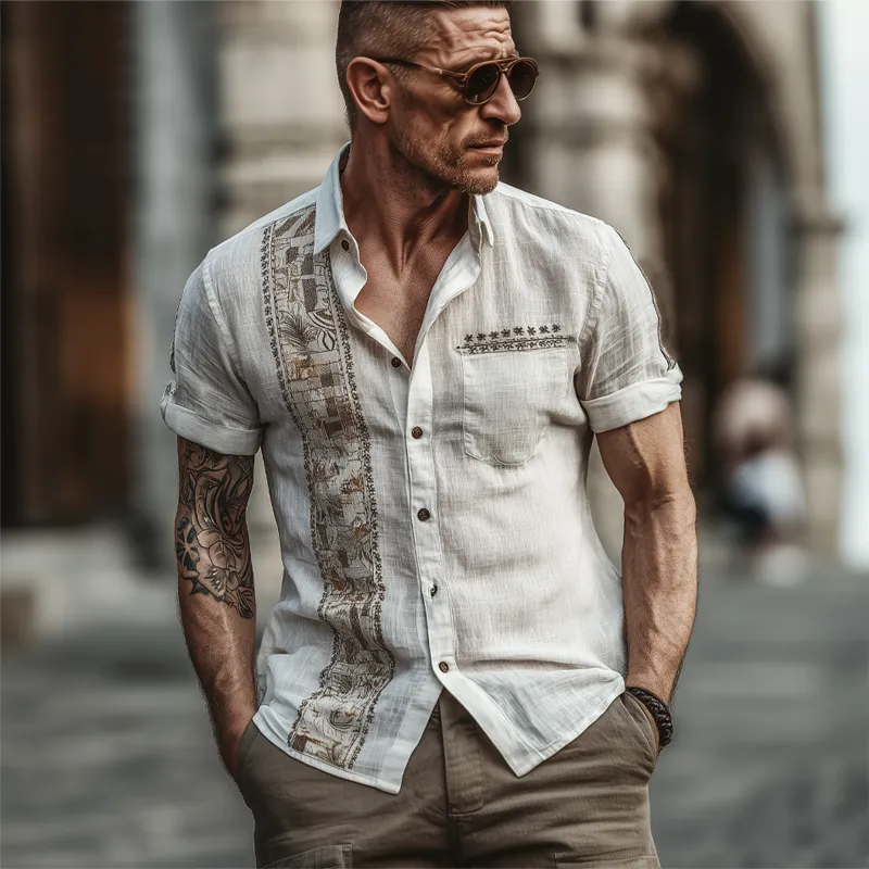 Men's Retro Geometric Short Sleeve Lapel Shirt MTA0379G8X sold by Manly product image thumbnail 5