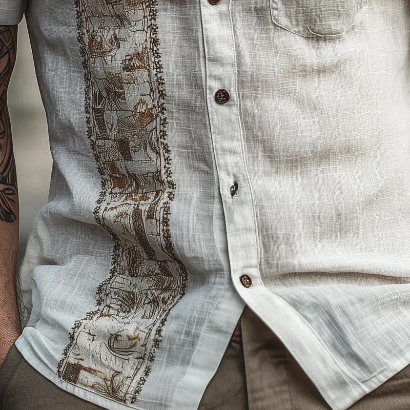 Men's Retro Geometric Short Sleeve Lapel Shirt MTA0379G8X sold by Manly product image thumbnail 4