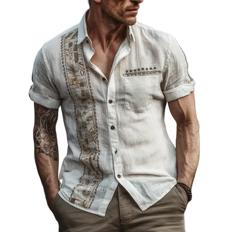 Men's Retro Geometric Short Sleeve Lapel Shirt MTA0379G8X sold by Manly