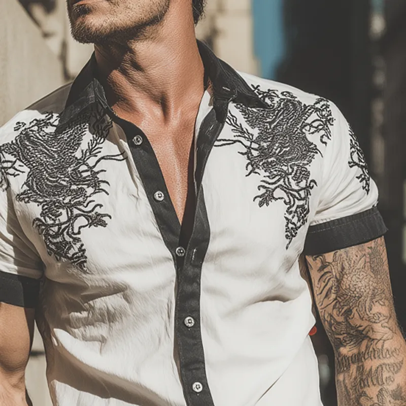 Men's Dragon Print Short Sleeve Lapel Shirt MTA0374G7X sold by Manly product image thumbnail 4