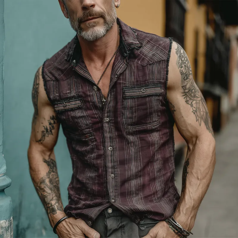 Men's Vintage Check Multi-Pocket Lapel Vest MTA0377G5X sold by Manly product image thumbnail 4