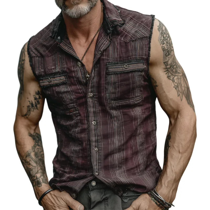 Men's Vintage Check Multi-Pocket Lapel Vest MTA0377G5X sold by Manly