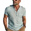 Men's Summer Classic Henley Collar Cotton And Linen Short Sleeve T-Shirt MTA0319G2U sold by Manly