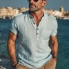Men's Summer Classic Henley Collar Cotton And Linen Short Sleeve T-Shirt MTA0319G2U sold by Manly