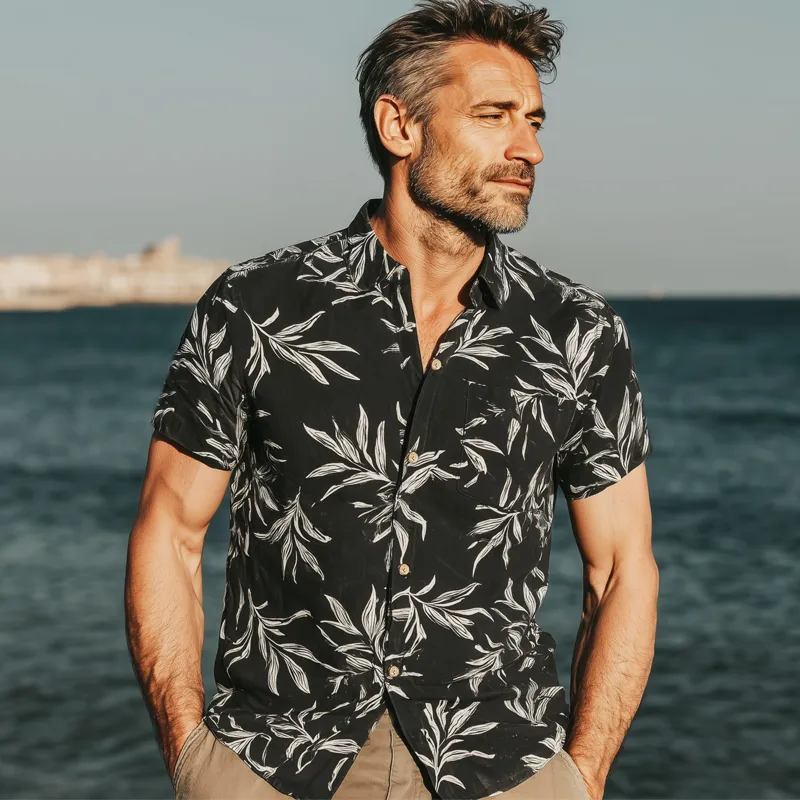 Men's Summer Classic Leaf Print Short Sleeve Shirt MTA0314G8U sold by Manly product image thumbnail 3