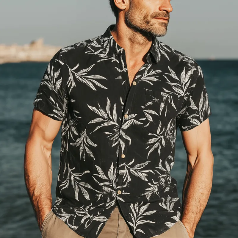 Men's Summer Classic Leaf Print Short Sleeve Shirt MTA0314G8U sold by Manly product image thumbnail 2