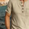 Men's Summer Classic Henley Collar Cotton Short Sleeve T-Shirt MTA0368G6U sold by Manly