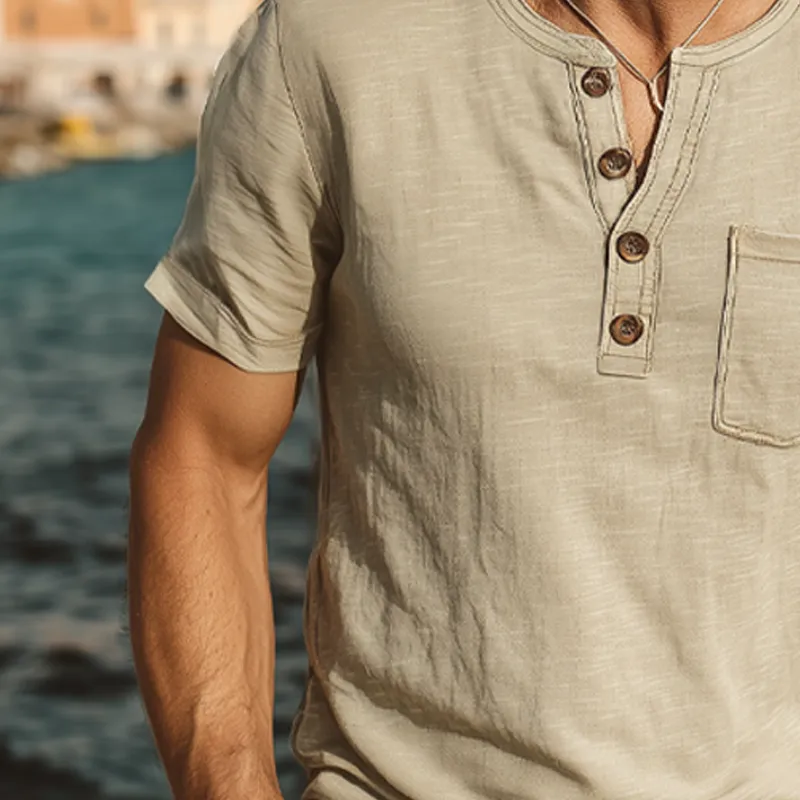 Men's Summer Classic Henley Collar Cotton Short Sleeve T-Shirt MTA0368G6U sold by Manly product image thumbnail 3