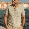 Men's Summer Classic Henley Collar Cotton Short Sleeve T-Shirt MTA0368G6U sold by Manly