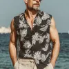 Men's Summer Classic Leaf Print Lapel Sleeveless Shirt MTA0334G2U sold by Manly