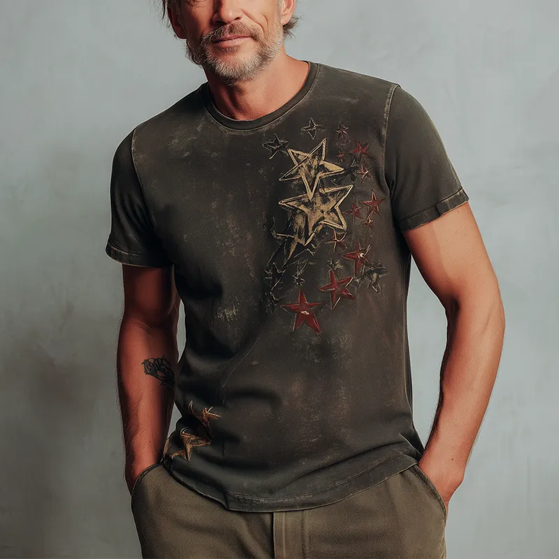 Men's Summer Fashion Star Print Distressed Cotton Blend Short-Sleeved T-Shirt MTA0386G1P sold by Manly product image thumbnail 2