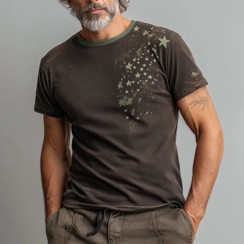 Men's Summer Fashion Star Print Distressed Cotton Blend Short-Sleeved T-Shirt MTA0385G0P sold by Manly product image thumbnail 2