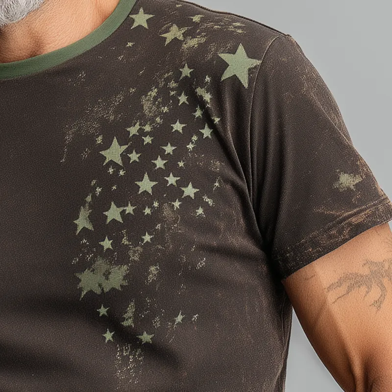 Men's Summer Fashion Star Print Distressed Cotton Blend Short-Sleeved T-Shirt MTA0385G0P sold by Manly product image thumbnail 4